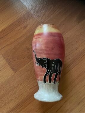 Hand-Painted Elephant Vase in Sunset Tones